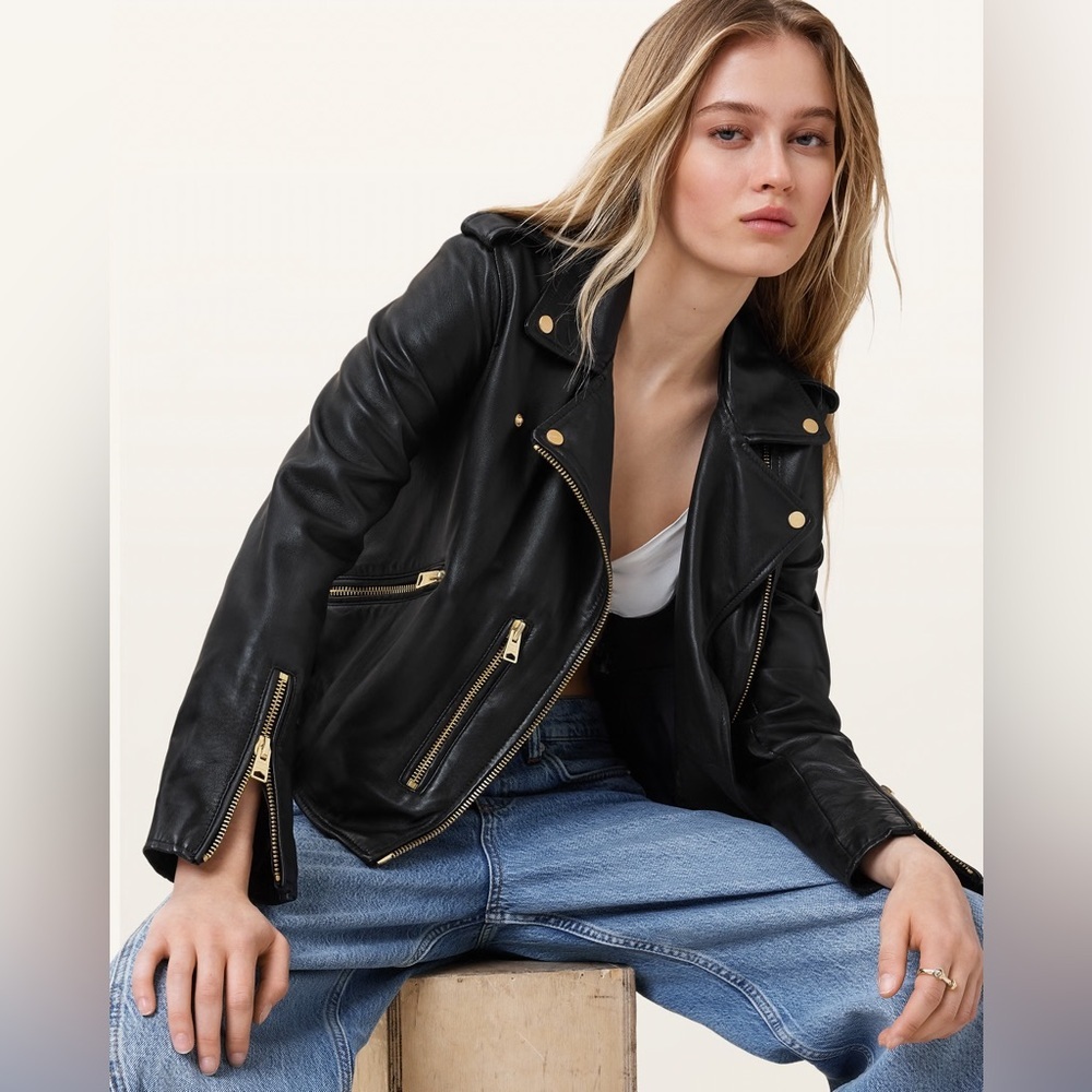 Allsaints BALFERN LEATHER BIKER JACKET size 4 - Picture 2 of 15